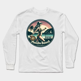 Malibu Beach Pickleball Bikini Ocean Scene Long Sleeve T-Shirt